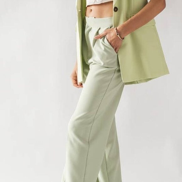 Celery Green Textured Slacks - Picture 2 of 2